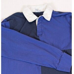 Mens Rugby Shirt Long Sleeve Color Block Blue Navy White Collar Size M Y2K